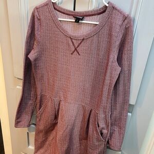 Herringbone Cotton Sweatshirt Dress with Pockets